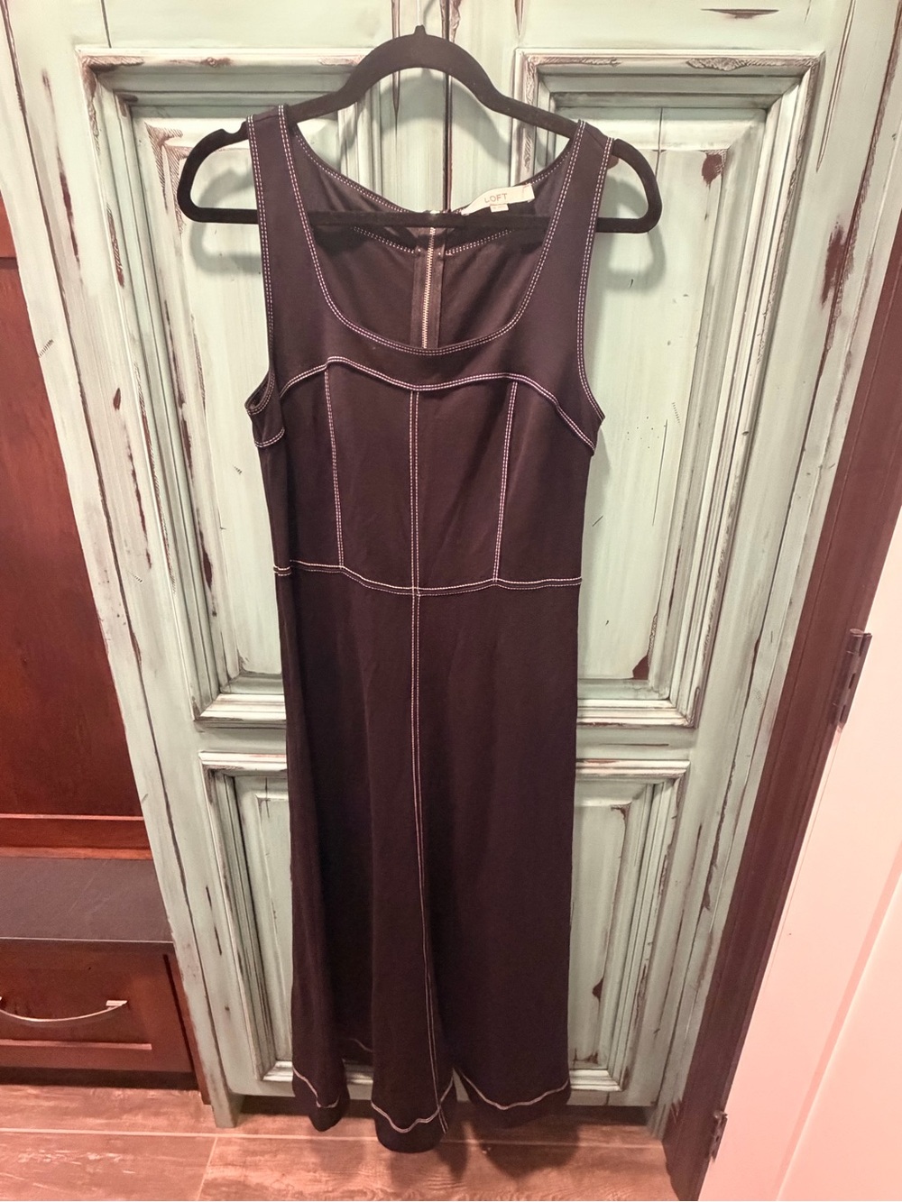 LOFT Black Maxi Dress with Contrast Stitching